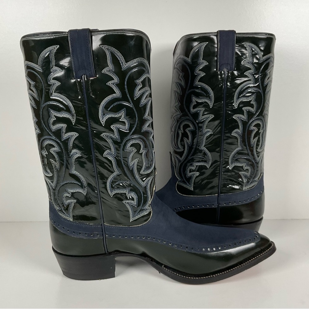Vintage Justin Algonquin Toe Cowboy Boots | Royal Blue | Patent Leather | 12 EE - Picture 14 of 16